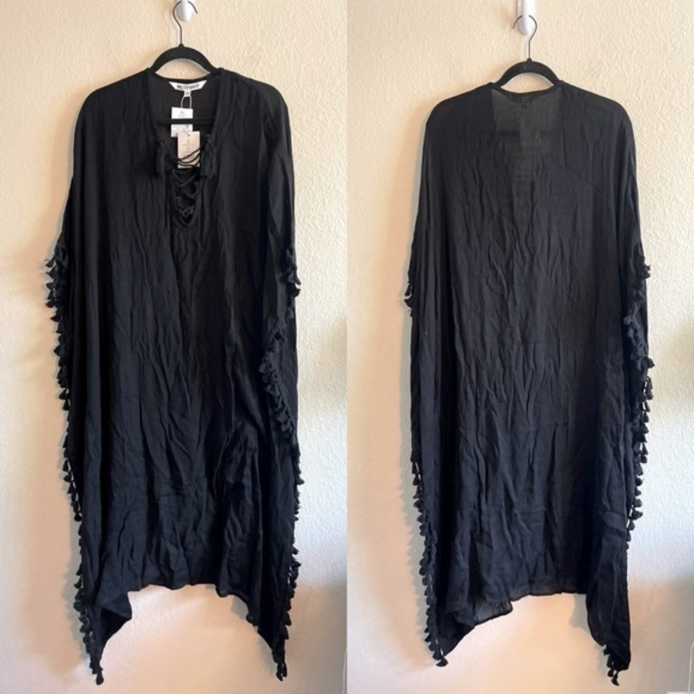 NWT Walter Baker Acapulco Kaftan in Black One Size Tasseled Boho Southwestern